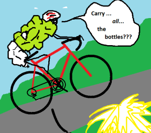 Terrible drawing of domestique hauling all the bottles.