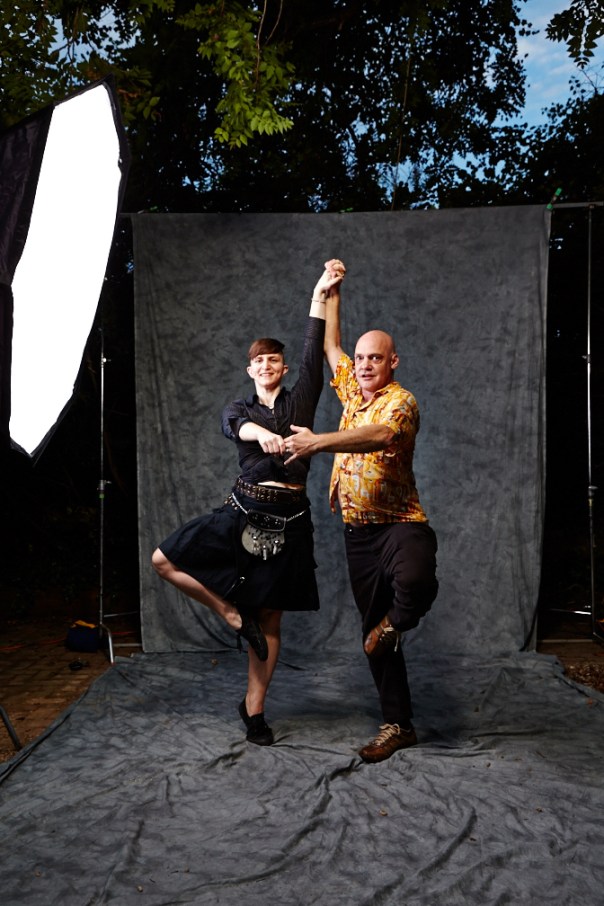 Denis and Asher standing in passe (sort of) at Burn Voyage, August, 2015.  Photo by Marge Ely.